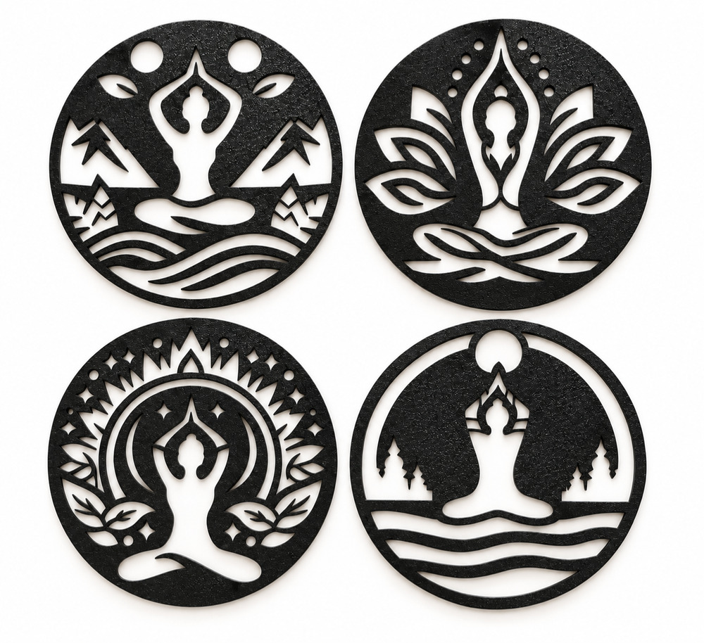 Yoga Meditation Wall Decor Set of 4 Zen Boho Spiritual Home Wall Art 7” Each